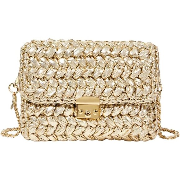 Accessories - Women's Summer Metallic Straw Woven Crossbody Bag Small Party Handbag